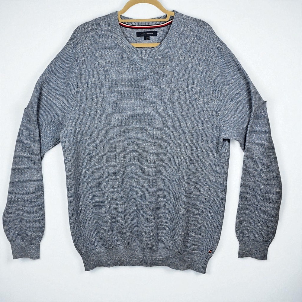 Tommy Hilfiger Sweater XXL Blue Mens Round Neck Long Sleeve Knit 100% Cotton